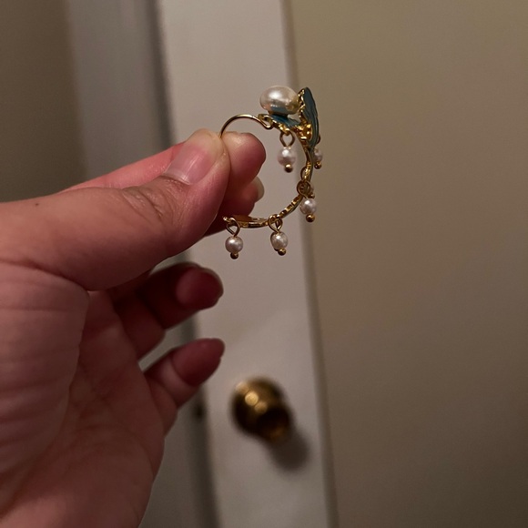 Chinese Vintage Qing Dynasty Blue Cloud & Pearl Hoop Earrings - Picture 7 of 7